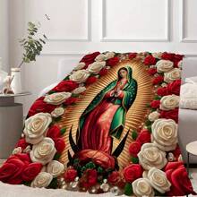 1pc Virgin Mary With Roses Pattern Flannel Throw Blanket, All-Season Multipurpose For Home Decor, Nap, Office Shawl, Sofa, Travel - Ideal Gift For Christmas,Thanksgiving, New Year's - Multicolor - View 5
