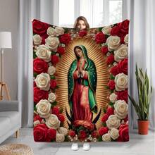 1pc Virgin Mary With Roses Pattern Flannel Throw Blanket, All-Season Multipurpose For Home Decor, Nap, Office Shawl, Sofa, Travel - Ideal Gift For Christmas,Thanksgiving, New Year's - Multicolor - View 2
