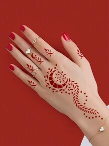 4张手月亮花纹身镂空模板贴纸 - 黑色 - 查看 8