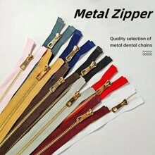 5pcs #5 Light Gold Metal Zippers, Y Teeth Single Sliders, Suitable For Jackets, Coats, Down Jackets, Multiple Colors & Sizes Available