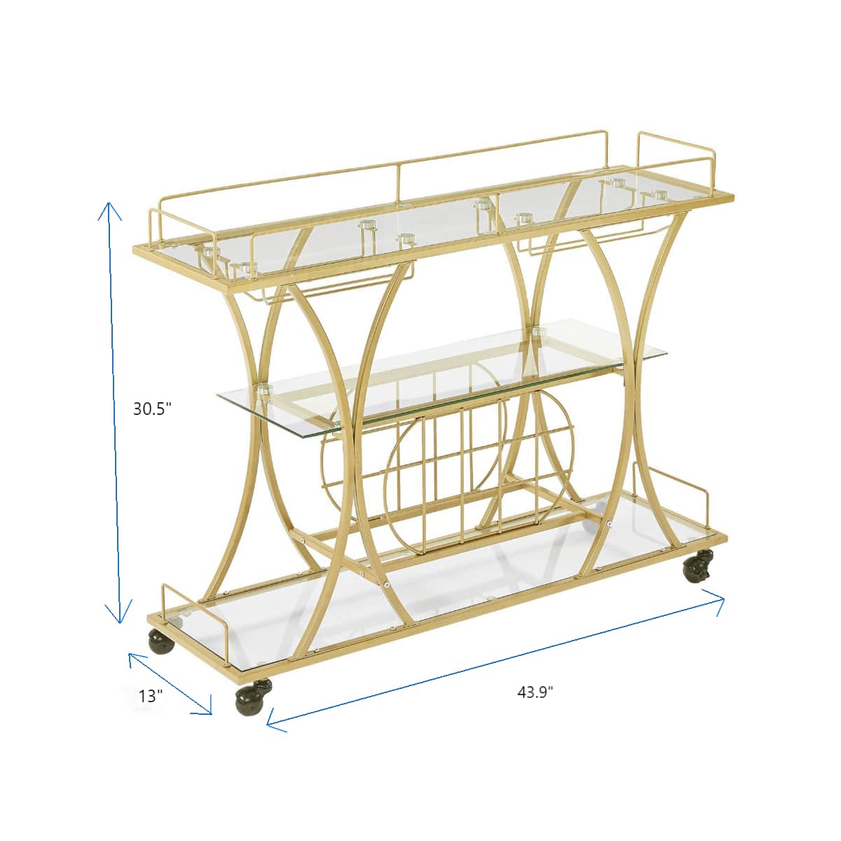 Luxury Bar Cart With 360-Degree Swivel Wheels - Durable Plated Iron And ...