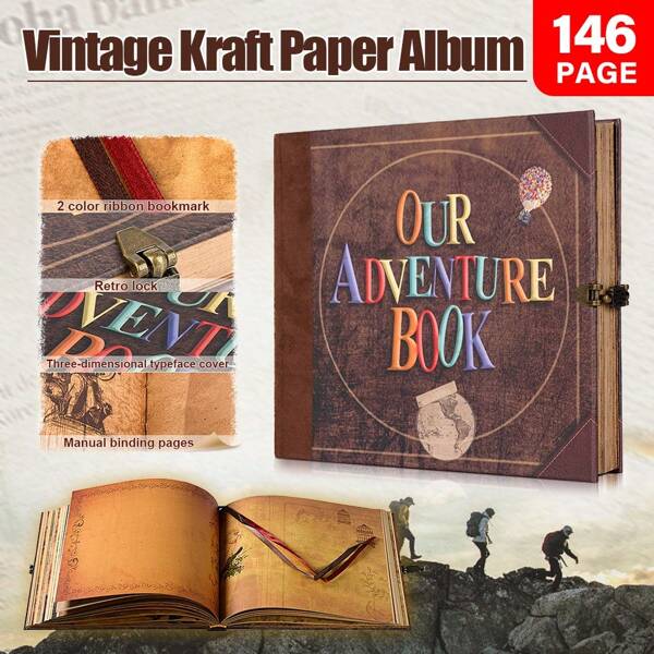 OUR ADVENTURE BOOK Ein Abenteuerbuch, Scrapbook-Fotoalbum im Retro-Stil, geprägter Briefumschlag, Reisetagebuch, Scrapbook-Set für Paare, Erinnerungsbuch für Jahrestage, Hochzeiten, Geschenke zum Valentinstag