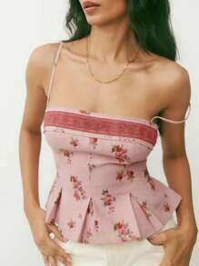 Women Floral Camisole, Sleeveless Tops Low-Cut Backless Slim Fit Summer Vest For Party Club