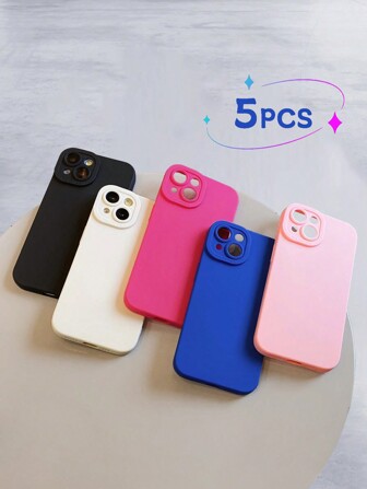 5 st. Dopamine-färgade telefonskal, minimalistiska enfärgade telefonskal, linsskyddande telefonskal, kompatibel med iPhone och Galaxy, svart, vit, rosa, rosröd, blå telefonskal, telefonskal, Galaxy-serien telefonskal, fodral kompatibelt med 17 Pro Max, fodral, söta telefonskal, 11, 13, 14, 15, 16, etc.