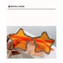 1 Pc Y2K Vintage Style Dopamine Fashion Glasses With Stars Design, Handmade Rhinestone Decoration, Frameless, Unique And Fashionable, Ideal For Wedding, Beach Party, Dance Party And Outdoor Activities Shades Beach Accessories Halloween Beach Accessories For Women Glasses Shades Basics Fall Winter Women Outfits Clothes Business Casual Gifts