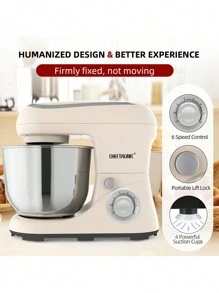 1 件 CHEFTRONIC 立式搅拌机，5Qt 倾斜头电动家用立式搅拌机 - 500W 6+P 速度，多功能厨房立式搅拌机，带面团钩、搅拌器、食物搅拌器和黄油搅拌器 - 查看 4