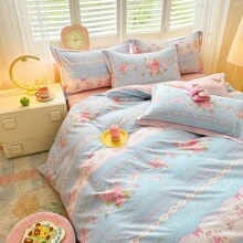 Set de 3 piezas de Funda Nórdica, adecuado para todas las estaciones, cierre con cremallera, suave y cómodo, transpirable y que absorbe la humedad, lavable a máquina, estampado floral, 2 colores disponibles (1 Funda Nórdica, 2 Fundas de Almohada, Sin Edredón)