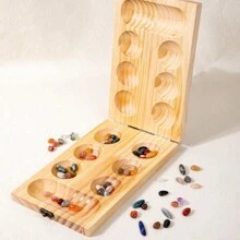 Jeu de mancala en bois avec pierres gemmes, jeu de puzzle de rangement, jeu de réflexion africain amusant pour rassemblement sur un bureau