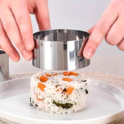 1 pieza, Molde de pastel de acero inoxidable, con placa de empuje, molde redondo en forma de corazón y flor para mousse, pastel redondo, galleta redonda, para tarta de queso, mousse, tiramisú, pastelería, galleta, pudín, accesorios de cocina, herramientas de hornear, molde de anillo de hornear mini, fiesta de San Valentín, decoración del hogar, regalos para el hogar