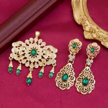 1sets Morocco Wedding Jewelry Brooch Earring Sets For Women Gold Color Arabic Turkey Abaya Caftan Pins Jewelry