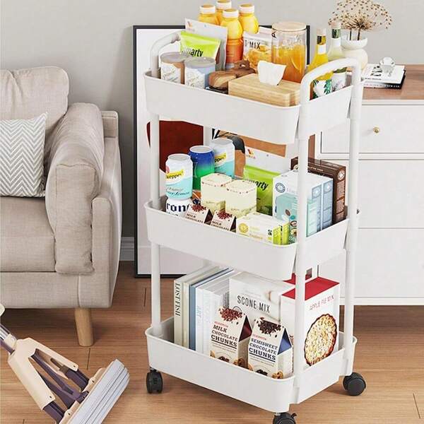 Chariot roulant à 3 niveaux, chariot de rangement polyvalent à roulettes – Rangement mobile à plusieurs niveaux pour cuisine, garde-manger, salle de bain et chambre – Facile à assembler, aucune électricité requise