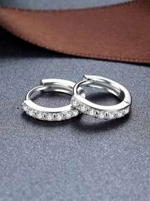 925 Sterling Silver Zirconia Studded Hoop Earrings, Simple & Hypoallergenic, Suitable For Men & Women - Silver - View 11