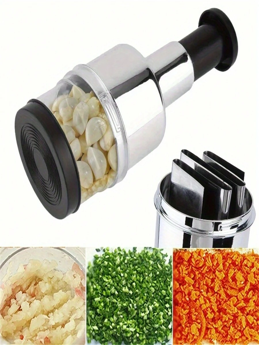 1 pieza Cortadora de verduras manual, Rebanadora manual multifuncional de cebolla, Picador de ajo portátil de acero inoxidable con recipiente, Apto para ensalada de cebolla, ajo, apio, zanahoria y otras verduras