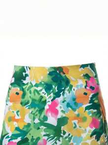 Faldas mini de mujer elegantes, casuales, sexys, de corte A, estilo bohemio vintage, con estampado floral, cintura alta y cremallera lateral. - Verde - Ver 4