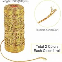 1.5 毫米 100 米金银花边绳绳适用于礼品包装、悬挂饰品和派对用品、缝纫 DIY 绳丝带工艺品麻绳扭线家居装饰情人节 - 彩色 - 查看 3