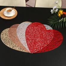 1pc/4pcs/6pcs Heart-Shaped Knotted PVC Waterproof Anti-Oil Placemat For Kitchen, Dining Table, Hotels, Restaurants, Holiday Decor, Heat Insulation For Valentine's Day - Love Line Placemat - View 1