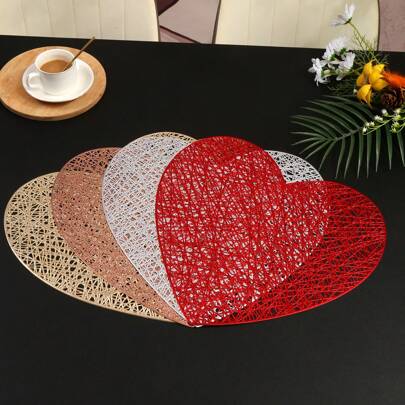 1pc/4pcs/6pcs Heart-Shaped Knotted PVC Waterproof Anti-Oil Placemat For Kitchen, Dining Table, Hotels, Restaurants, Holiday Decor, Heat Insulation For Valentine's Day