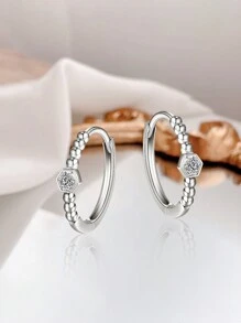 1 Cặp bông tai phong cách Bohemian đính hạt Zirconia bạc Sterling S925, Quà tặng thanh lịch, Thích hợp làm trang sức dự tiệc cho phụ nữ - lục giác - Xem 1