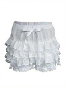 Women Soft Comfy Sleep Shorts Lace Spliced Bow Elastic Waist Pajama Shorts Lounge Homewear Short Pants - trắng - Xem 5