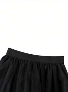 Women Long Tulle Tutu Skirt High Waist Layered A-Line Puff Mesh Skirt Floor Length Split Half-Dress Princess Skirt - 黑色 - 查看 6