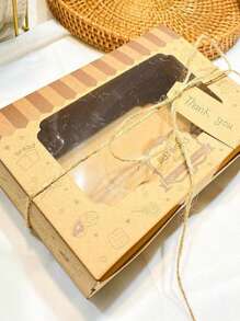 24 unidades Cajas de cartón para hornear galletas con ventana, cajas de regalo dulces con cinta y pegatinas, caja de postre de pajitas de chocolate, empaque de regalo de pastel de papel