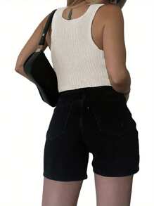 Women Crop Vest Tops Sleeveless Solid Color Casual Party Street Spring Fall Summer Waistcoat - Beige - View 3