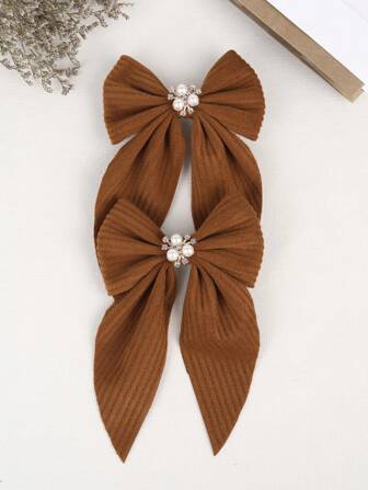 2 st/4 st julhårspännen i tyg, hårspännen i brunt och rött med pärlrosetter, håraccessoarer för barn, festgåvor för småbarn