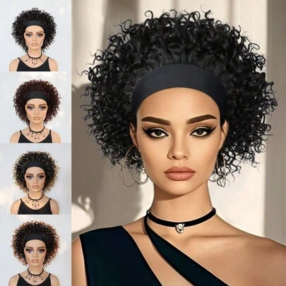 باروكة أفريقية مجعدة للنساء مع شريط الرأس، لا حاجة للصمغ، شعر اصطناعي مقاوم للحرارة، باروكة عالية الجودة مناسبة للمبتدئين، الاستخدام اليومي، التنكر، المهرجانات وأكثر من ذلك