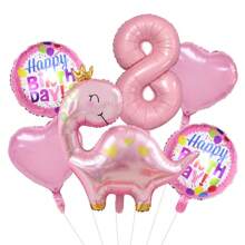 Set de 6 globos de papel de aluminio con corona rosada y diseño de dinosaurio, globos mates para decoración de cumpleaños, baby shower, fiesta de dinosaurios - Multicolor - Ver 13