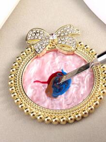 Paleta de uñas de plata, oro y rosa, soporte para exhibir el arte de uñas, pajarita brillante, rhinestones, bandeja para esmalte de gel, pigmento variado para decoración de uñas