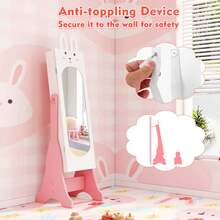 Lifezeal Kids Jewelry Cabinet Standing Children Jewelry Organizer With Full-Length Mirror White/Pink - White - View 8