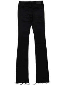Pantalones vaqueros ajustados elásticos rasgados, pantalones de estilo callejero versátiles, pantalones de pierna acampanada con bolsillos sesgados de mezcla de algodón lavado, diseño de moda