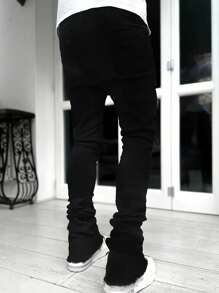 Pantalones vaqueros ajustados elásticos rasgados, pantalones de estilo callejero versátiles, pantalones de pierna acampanada con bolsillos sesgados de mezcla de algodón lavado, diseño de moda