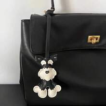 1 pieza Llavero con forma de perro Schnauzer de estilo de moda de PU, llavero de animal bonito, adecuado para bolsos, lindo accesorio colgante para bolso, novedoso llavero de mujer para llaves y billeteras, accesorio de coche, colgante para mochila escolar con diseño animal