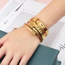 3pcs/Set Business & Casual Party Gift Accessory Bracelet, Mixed Square, Round Bead, Roman Numeral Stainless Steel Couple Jewelry