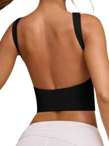 Open Back Tops For Women High Neck Sleeveless Crop Tank Tops Y2k Backless Crop Tops - 黑色 - 查看 4