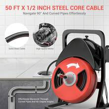 Ataucjin 50FTx1/2 Inch Drain Cleaner Machine,Electric Drain Auger,Sewer Snake Electric Drain For 2" To 4" Pipes,Plumbing Snake Auger Cleaner With Wheels & 4 Cutter & Foot Switch For Sewer,Sink,Toilet,Bathroom - red+black - View 4
