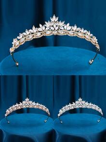 1pc Elegant Symmetric Zinc Alloy Bridal Crown, Sparkling With Rhinestones And Glass Gems. A Hallowed Symbol For Weddings, Glamorous Accent For Birthday Parties, Eye-Catching Prop For Photoshoots, And A Radiant Accessory For Women