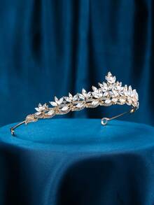 1pc Elegant Symmetric Zinc Alloy Bridal Crown, Sparkling With Rhinestones And Glass Gems. A Hallowed Symbol For Weddings, Glamorous Accent For Birthday Parties, Eye-Catching Prop For Photoshoots, And A Radiant Accessory For Women