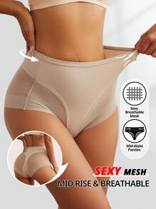 Flarixa 女士中腰透气性感网眼三角裤 凉爽对比网眼内裤 - 米色 - 查看 1