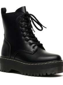 bota militar de color burdeo oscuro, para mujeres,botin militar,con plataforma alta para estudiante ,universidad,entrega estimada 1-3 dias laborable (Península) - Negro - Ver 3