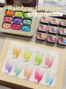 9 Colors Rainbow Language Patting Glue Smudge Canned High Saturation Popular Semi-Solid Nail Polish Glue Nail Salon Special