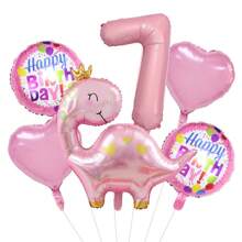 Set de 6 globos de papel de aluminio con corona rosada y diseño de dinosaurio, globos mates para decoración de cumpleaños, baby shower, fiesta de dinosaurios - Multicolor - Ver 7
