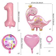 Set de 6 globos de papel de aluminio con corona rosada y diseño de dinosaurio, globos mates para decoración de cumpleaños, baby shower, fiesta de dinosaurios - Multicolor - Ver 5