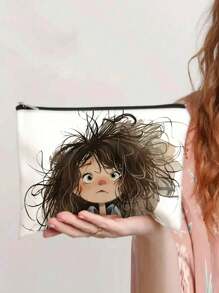 1pc Girl's Printed Pattern Makeup Bag, Suitable For Storing Cosmetics And Stationery, A Gift For Female Friends & Girlfriends Makeup Bags Makeup Organizer Make Up Organizer Makeup Storage Makeup Pouch Make Up Pouch Make Up Bag - White - View 3