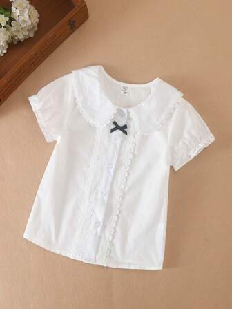 1 件女童返校少女短袖领衬衫，夏季