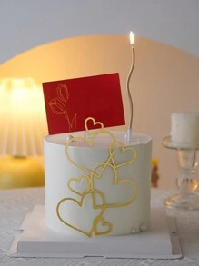 1 cái/3 cái/5 cái Trang trí bánh hình trái tim đơn giản để nướng, trang trí tiệc tráng miệng lễ hội, trang trí bánh hình trái tim cho Ngày của Mẹ, Ngày lễ tình nhân và các ngày kỷ niệm - Hoàn hảo cho bàn tráng miệng và dụng cụ làm bánh - Vàng - Xem 5