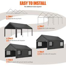 Carport, 12x20 Ft Heavy Duty Carport With Roll-Up Windows, Portable Garage With Removable Sidewalls & Doors, Car Canopy With Sandbags And All-Season Tarp For Car Boat Truck Motorcycle - 深灰色 - 查看 7
