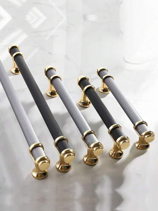 2 Pcs Luxury Bicolor Drawer Pull Handle, Suitable For Cabinet, Wardrobe, Shoe Cabinet, Wine Cabinet, Door Handle, Zinc Alloy Material, Comes With Screws