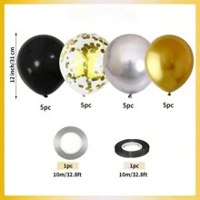 Bóng bay màu xanh nước biển và vàng, 20 quả bóng bay cao su kim loại màu xanh nước biển ngọc trai trắng crom vàng và bóng bay tiệc giấy nhiều màu cho nam, đám cưới, sinh nhật, đồ trang trí tiệc tốt nghiệp - Đen và bạc - Xem 8